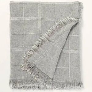 New Hearth & Hand Magnolia Light Gray Fringe Throw Blanket Linen Blend Cottage